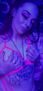 Video by Raven Celeste with the username @kinkqueen13, who is a star user,  April 2, 2022 at 7:39 PM. The post is about the topic Amateurs and the text says 'Here is a little Tittie Drop in my new bikini under the black lights.. can you imagine fucking me with the light on? 

#titties #boobs #tits #tittiedrop #goth'