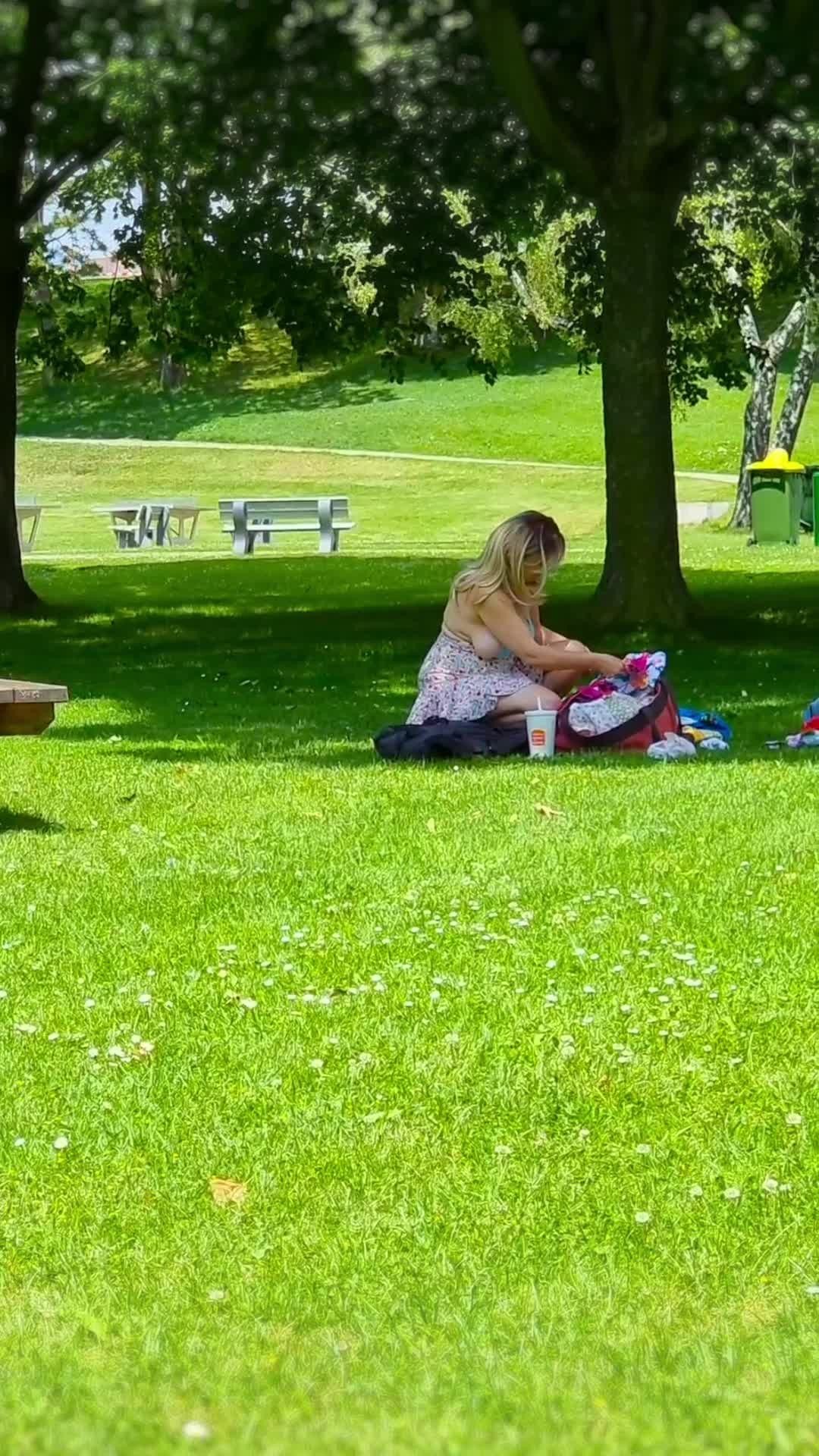 Video by chicktrainer with the username @chicktrainer, who is a star user,  October 14, 2023 at 11:54 AM. The post is about the topic Amateurs and the text says 'Got caught changing bikinis at a public park 🧨🔥 #exhibitionist #public #bigtits #milf #curvy #thick #voyeur #mombod #hotmom #bikini'