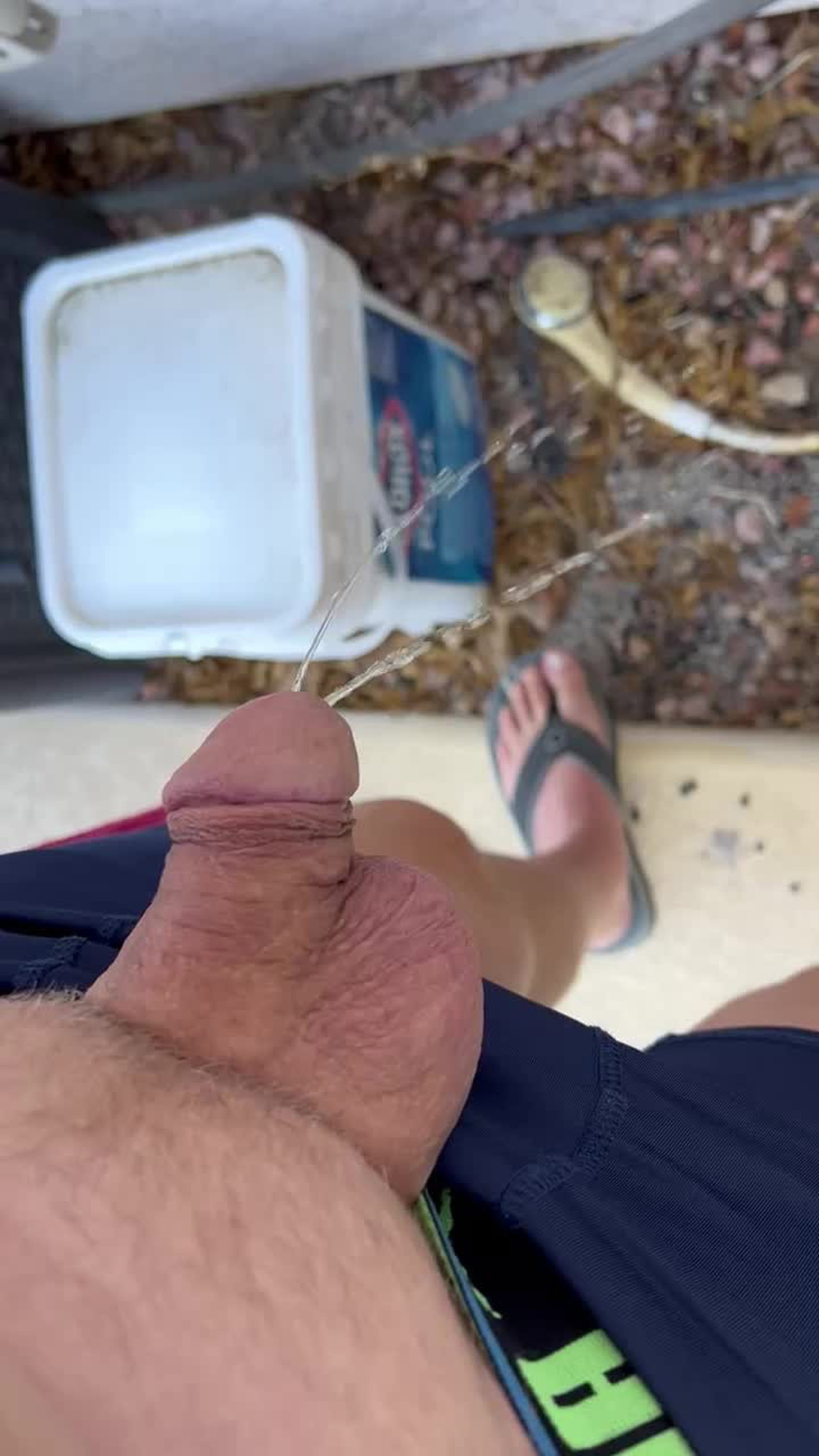 Video by Desertguy with the username @Desertguy, who is a verified user,  January 15, 2023 at 4:12 PM. The post is about the topic Pissing Videos and the text says 'My cold dick doing a little water outside'