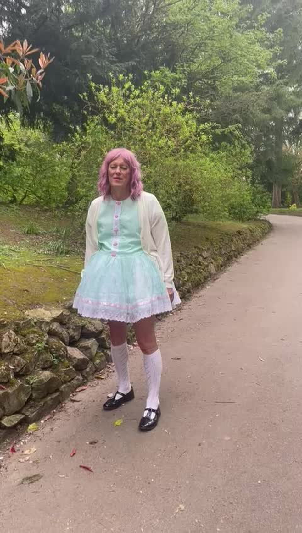 Video by TraceyFrillyknicks with the username @TraceyFrillyknicks, who is a verified user,  April 20, 2024 at 10:34 AM. The post is about the topic Sissy and the text says 'Tracey wets her nappy in the park. What a dirty little girl she is 😈'
