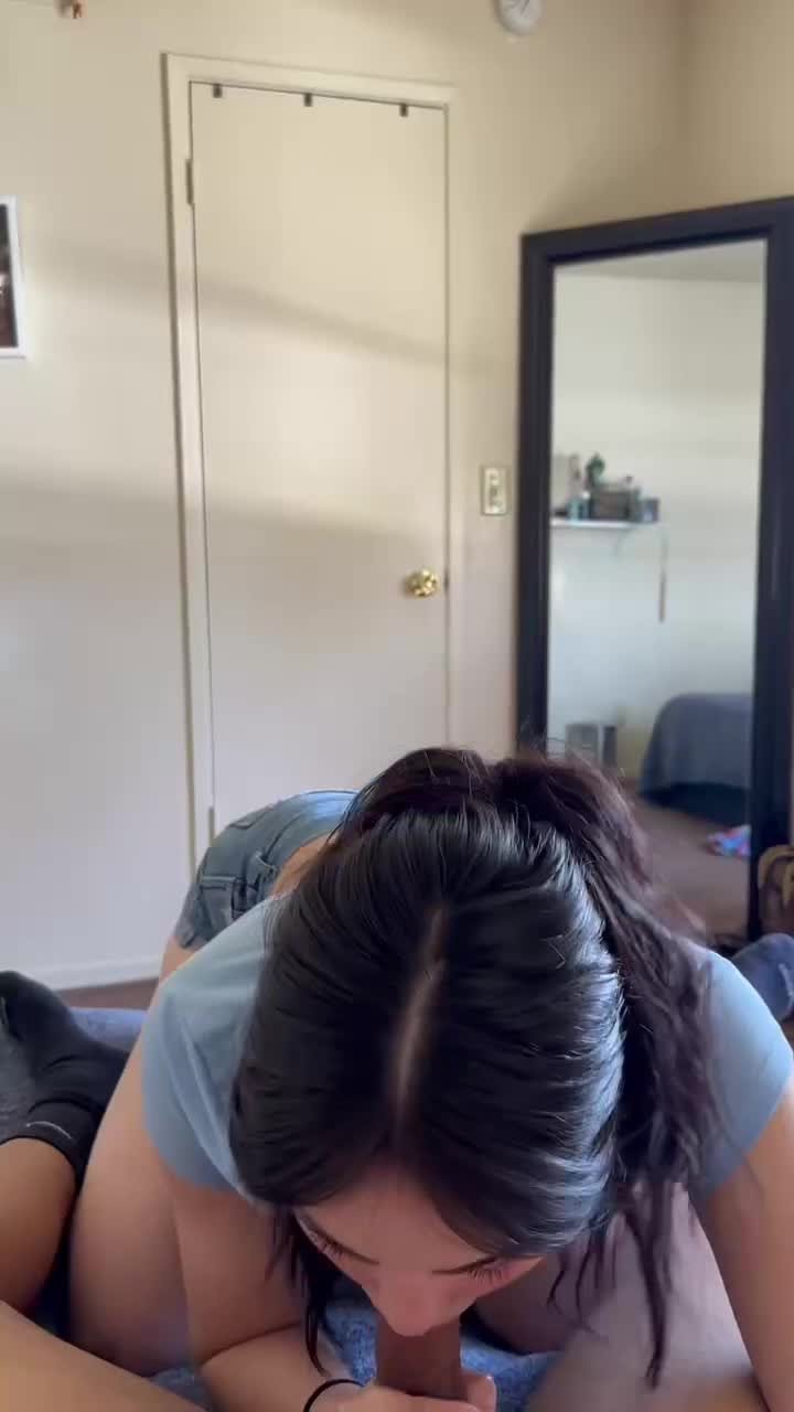 Video by ellarey with the username @ellarey, who is a verified user,  March 27, 2023 at 12:20 AM. The post is about the topic blowjob and the text says 'gave daddy head before he went to work, he also let me ride but i posted that on my onlyfans 💖'