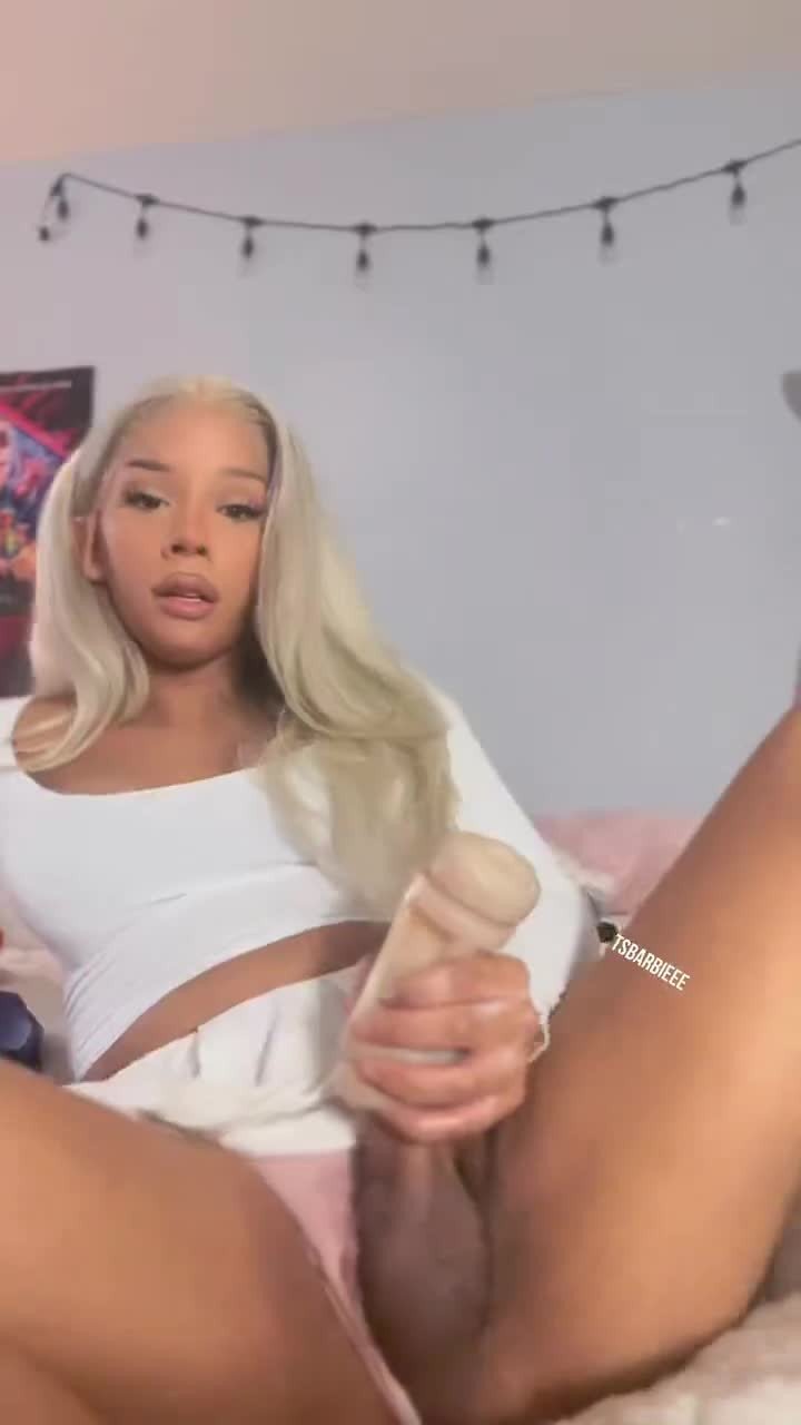 Video by beautyhasnogender with the username @beautyhasnogender, who is a verified user,  January 4, 2023 at 10:52 AM. The post is about the topic Transgender Gallery and the text says 'tsbarbieee  Can I fuck your mouth like this toy'