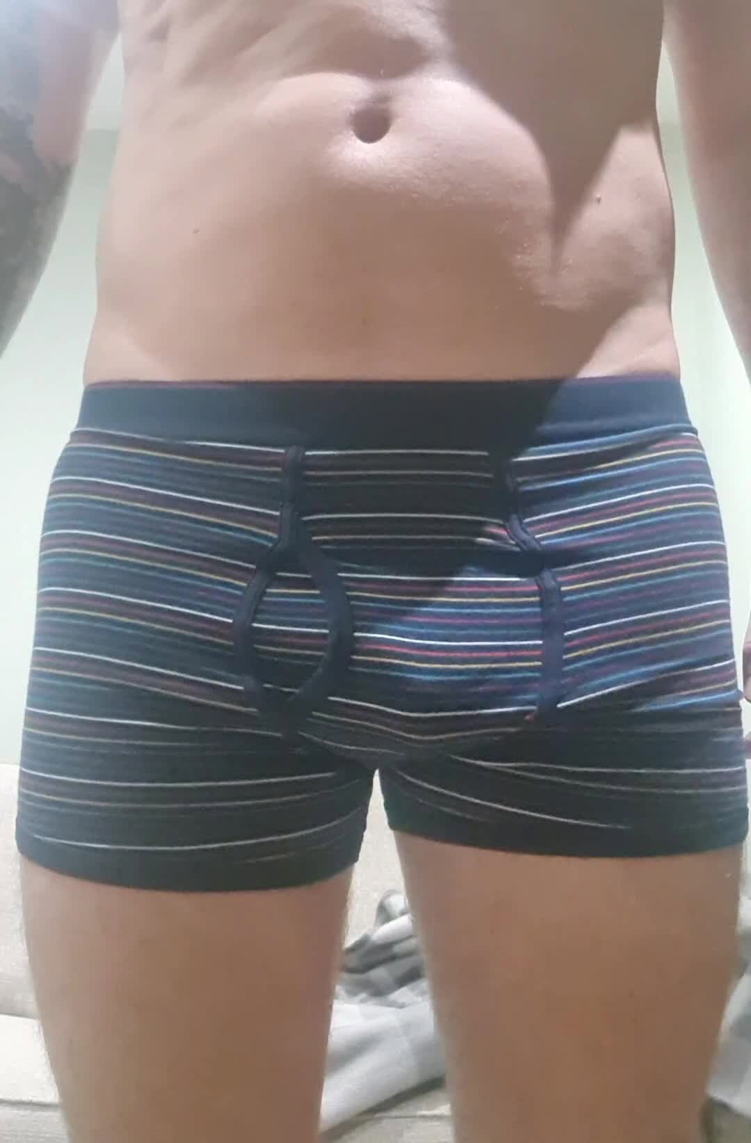 Video by RiskyBandit with the username @RiskyBandit, who is a verified user,  January 5, 2023 at 4:22 AM and the text says '...pulling my boxers down to reveal my soft one'