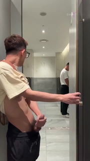 Public Gay Asian Handjob in the Bathroom