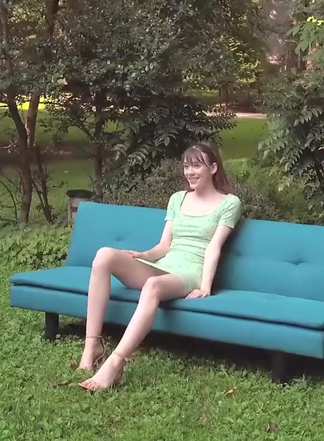 Naked casting of a fragile girl in an overgrown park