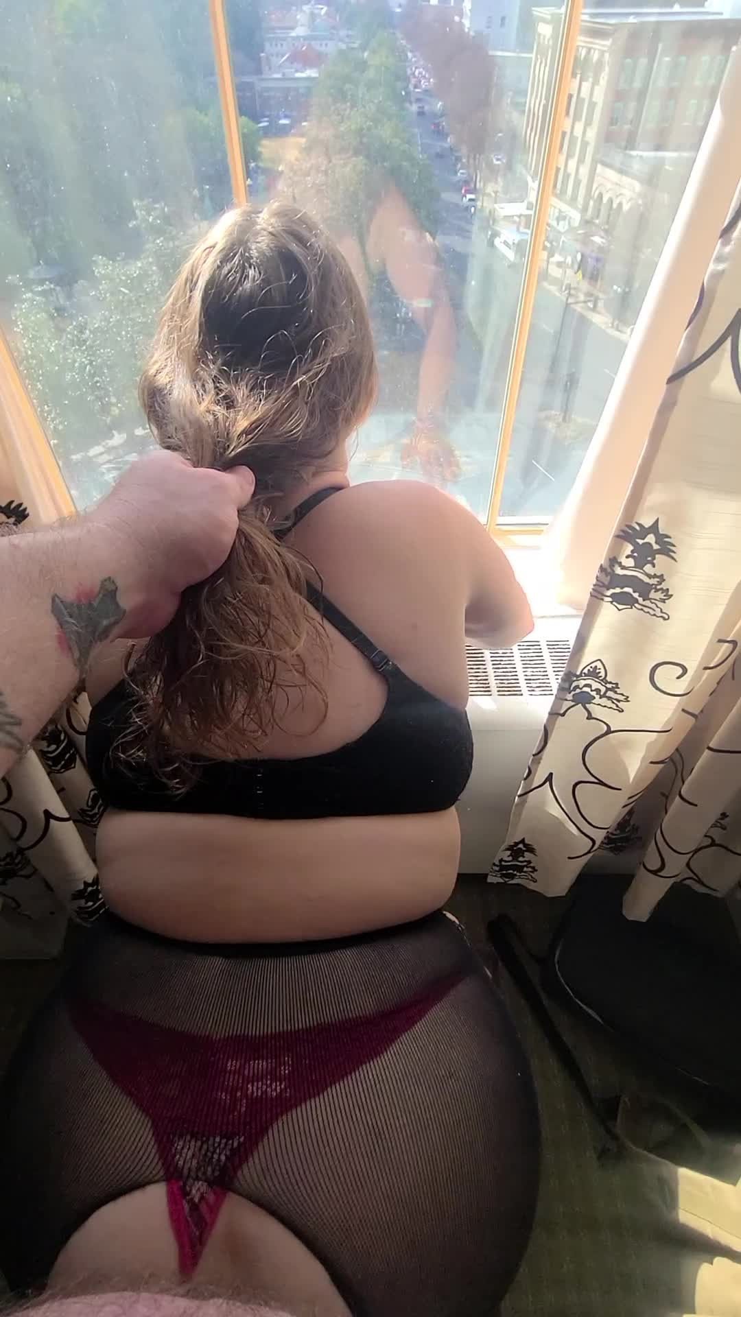 Video by ExhibCouplePlayTime with the username @ExhibCouplePlayTime, who is a verified user,  January 7, 2024 at 7:13 PM. The post is about the topic MILF and the text says 'Cum in me while I look out the window! Hope eveyone on the street enjoyed the show!'