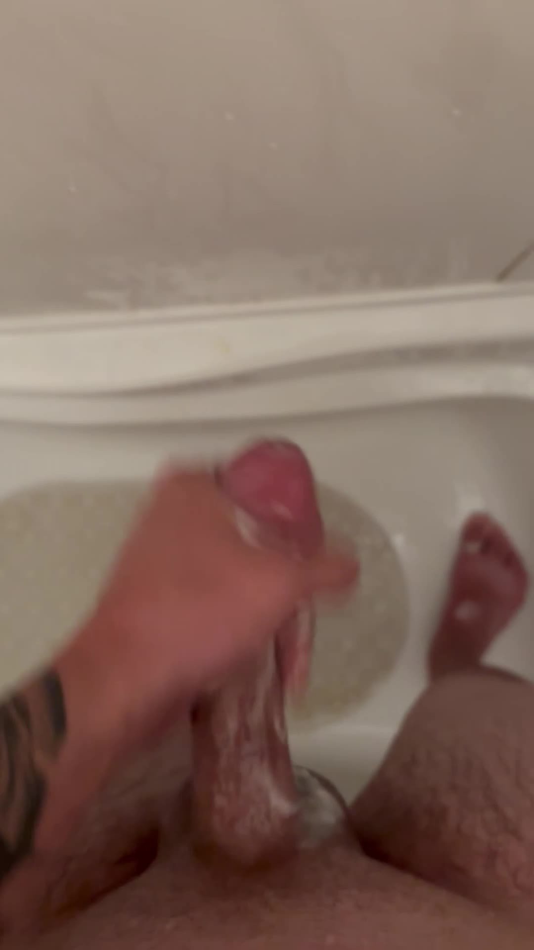 Video by BadAndrew with the username @BadAndrew, who is a verified user,  October 6, 2023 at 6:56 AM. The post is about the topic Cumming Cock and the text says 'Just a little late night fun in the shower 😈😈'