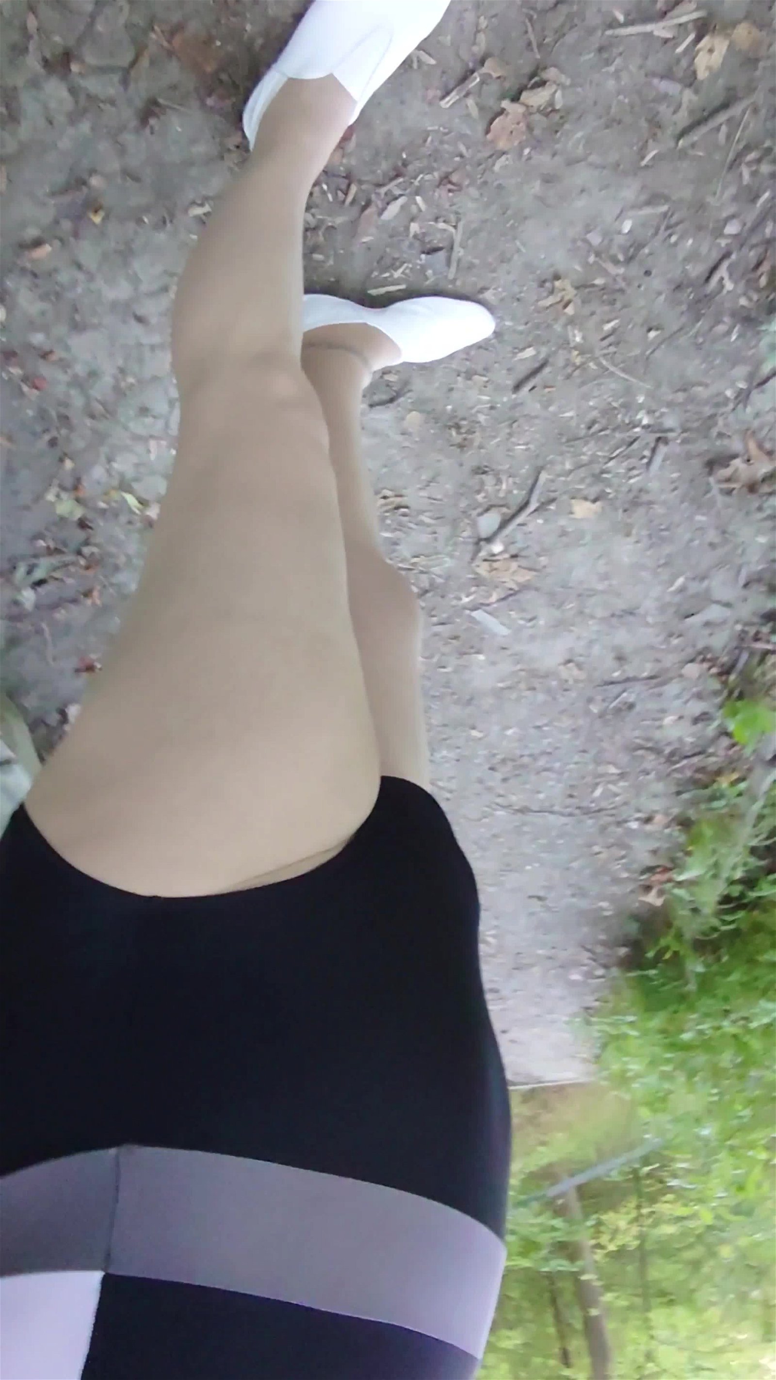 Video by Carmen Nylonjunge with the username @Nylonjunge, who is a verified user,  April 26, 2024 at 7:09 AM and the text says 'Solo and undisturbed in nature. This mountain is great for early mornings. So I'm wearing a bathing suit, light-colored pantyhose and slippers on my feet for gymnastics. A little walk in the morning in the forest is wonderful. There are no visitors - I am..'