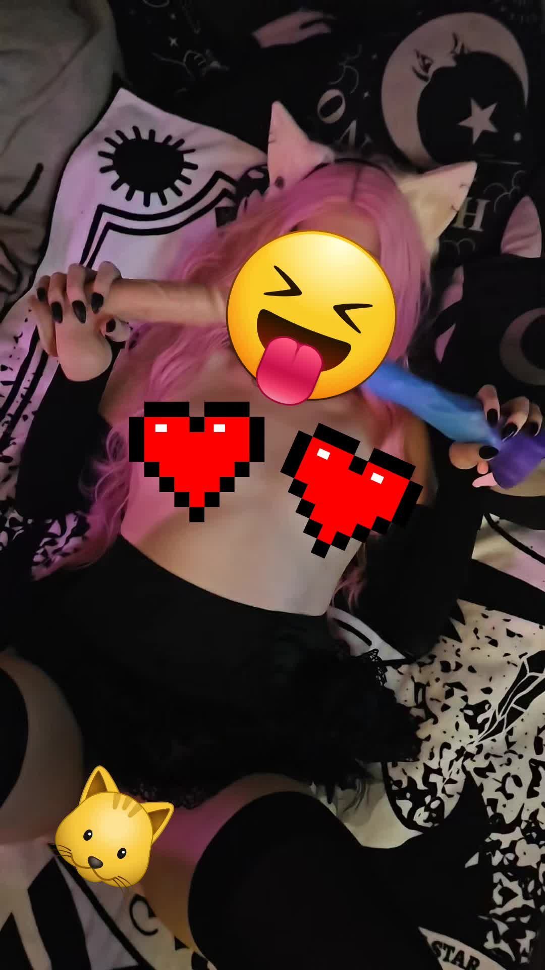 Video by Crotchkitty with the username @Crotchkitty, who is a star user,  November 8, 2023 at 10:36 PM and the text says 'Which should I suck first? I bet yours right? #FYP #neko #e-girl #hot #new #catears #nfsw #bigtoys #blowjob #cosplay
https://fansly.com/crotchkitty/posts'