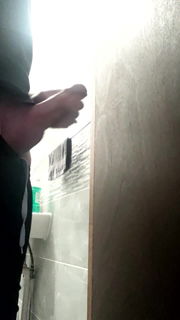 Massive cumshot on bathroom door