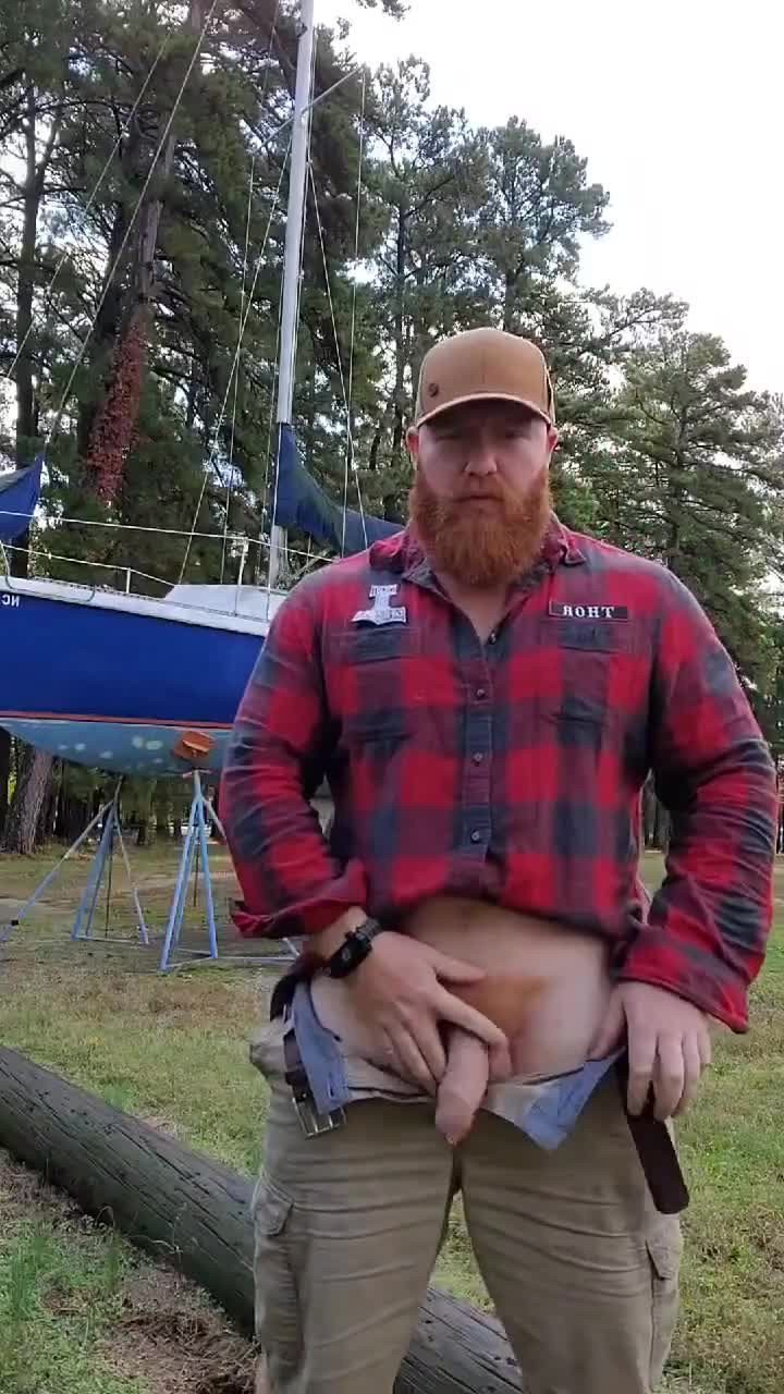 Video by DirtyDaddyFunStuff with the username @DirtyDaddyPorn, who is a verified user,  January 7, 2024 at 10:46 PM and the text says 'Super #hung #ginger #Bear #pissing #uncut #beards #redhead'