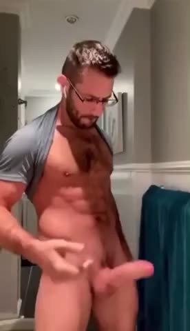 Video by DirtyDaddyFunStuff with the username @DirtyDaddyPorn, who is a verified user,  January 7, 2024 at 10:47 PM and the text says 'HUNG Stud Wanks a Load #cum #hung #abs #muscles #bigears #beard'
