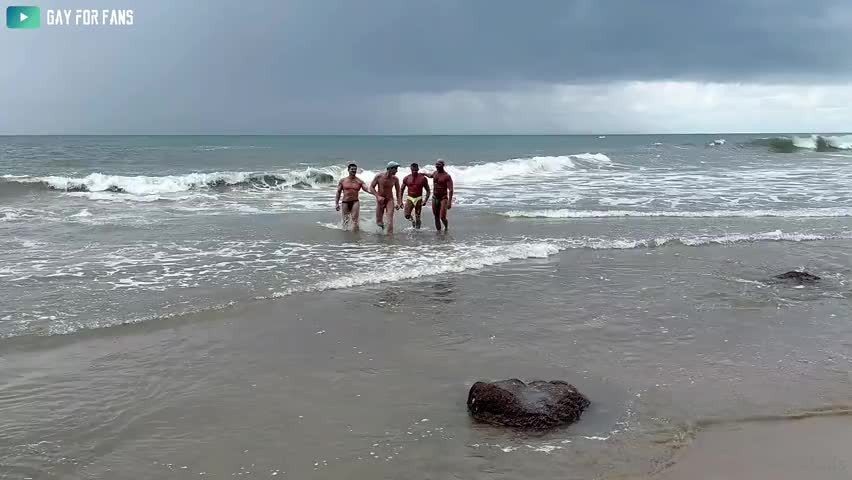 Video by DirtyDaddyFunStuff with the username @DirtyDaddyPorn, who is a verified user,  April 5, 2024 at 6:23 PM and the text says 'Bareback Beach Daddy Gangbang #bareback #beach #public #ocean #swiming #muscles #butch #manly #gangbang #orgy #hung #hairy #stubble #piggy #daddy #daddies #manly'