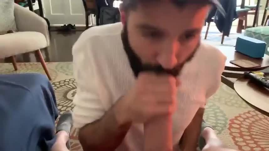 Video by DirtyDaddyFunStuff with the username @DirtyDaddyPorn, who is a verified user,  April 13, 2024 at 10:13 PM and the text says 'Hung Otter Cocksucker Cums on his Dick.  #cum #cumshot #beards #hairy #cocksucker #otters'