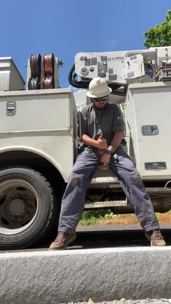 Video by DirtyDaddyFunStuff with the username @DirtyDaddyPorn, who is a verified user,  April 15, 2024 at 9:06 PM and the text says 'Electric Worker Jerk Break!  #uniforms #jerkingoff #sexatwork #beards #hairy  #cum #cumshot'
