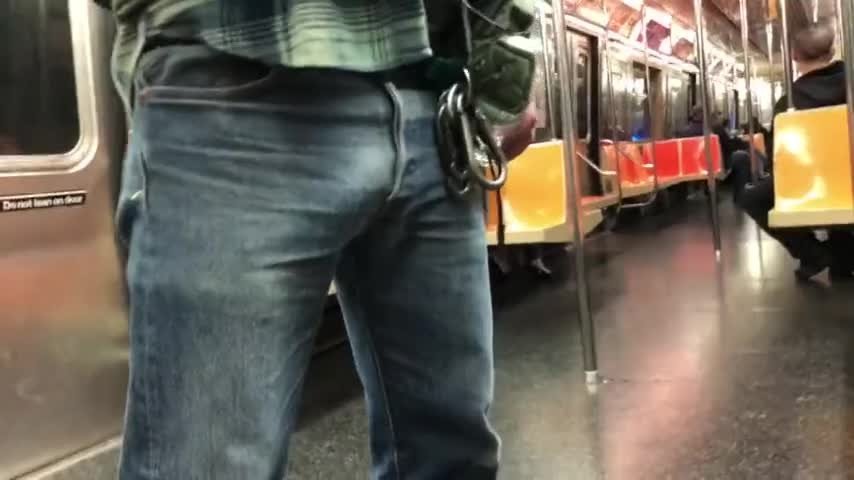 Video by DirtyDaddyFunStuff with the username @DirtyDaddyPorn, who is a verified user,  April 17, 2024 at 9:49 PM and the text says 'Subway Teaser and Jerkoff #baskets #jeans #bulges #teaser #jerkingoff #cum #cumshot #public #subway #humping'