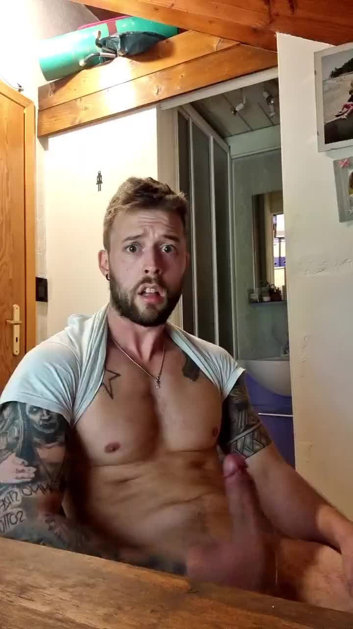 Video by DirtyDaddyFunStuff with the username @DirtyDaddyPorn, who is a verified user,  April 18, 2024 at 10:47 PM and the text says '#HUNG #cum #cumshot #tats #abs #muscles #gooner'