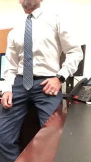 Video by DirtyDaddyFunStuff with the username @DirtyDaddyPorn, who is a verified user,  April 18, 2024 at 11:54 PM and the text says '#buff #daddy #strips and #Cums in his #office #worksex #muscles #hairy #daddies #cum #cumshot #hung #suits #stubble'