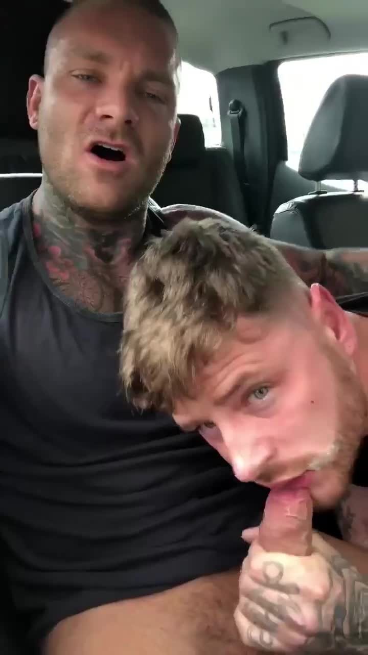 Video by DirtyDaddyFunStuff with the username @DirtyDaddyPorn, who is a verified user,  April 19, 2024 at 1:20 AM and the text says 'Cleaning up the #cum from your #carjacking #muscles Stud Bud.  #uncut #hung #tats #stubble #public'