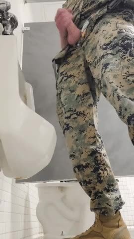 Video by DirtyDaddyFunStuff with the username @DirtyDaddyPorn, who is a verified user,  April 22, 2024 at 5:19 PM and the text says '#army #urinal #jerkingoff #hung #uniform #military'