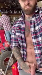 Video by DirtyDaddyFunStuff with the username @DirtyDaddyPorn, who is a verified user,  April 22, 2024 at 11:14 PM and the text says 'Naughty #Mechanic in the #garage #hairy #redneck #countryboys #tats #hung #jerkingoff #beards #public #straight'