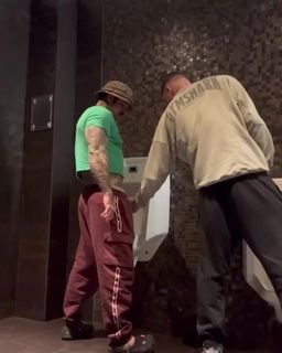 Video by DirtyDaddyFunStuff with the username @DirtyDaddyPorn, who is a verified user,  April 23, 2024 at 1:05 AM and the text says '#public #urinal #suck and #fuck #muscles #tats #restroom'