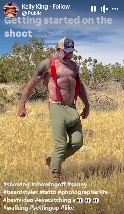 Video by DirtyDaddyFunStuff with the username @DirtyDaddyPorn, who is a verified user,  April 25, 2024 at 6:58 PM and the text says 'MASSIVE PACKIN BEAR 2 #bears #beards #hairy #hung #tats #uniform #sweaty #muscles #buff #armpits'