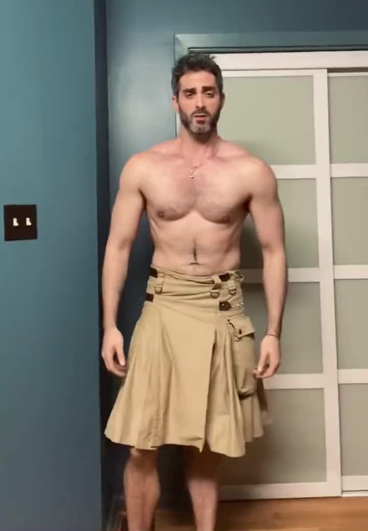Video by DirtyDaddyFunStuff with the username @DirtyDaddyPorn, who is a verified user,  April 28, 2024 at 8:36 PM and the text says 'Hung Kilt #kilts #ass #hung #muscles'