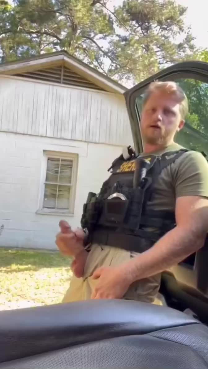 Video by DirtyDaddyFunStuff with the username @DirtyDaddyPorn, who is a verified user,  April 29, 2024 at 9:40 PM and the text says '#Sheriff #jerkoff #gingers #redheads #uniforms #police #pigs #cops #hung #cum #cumshot #public'