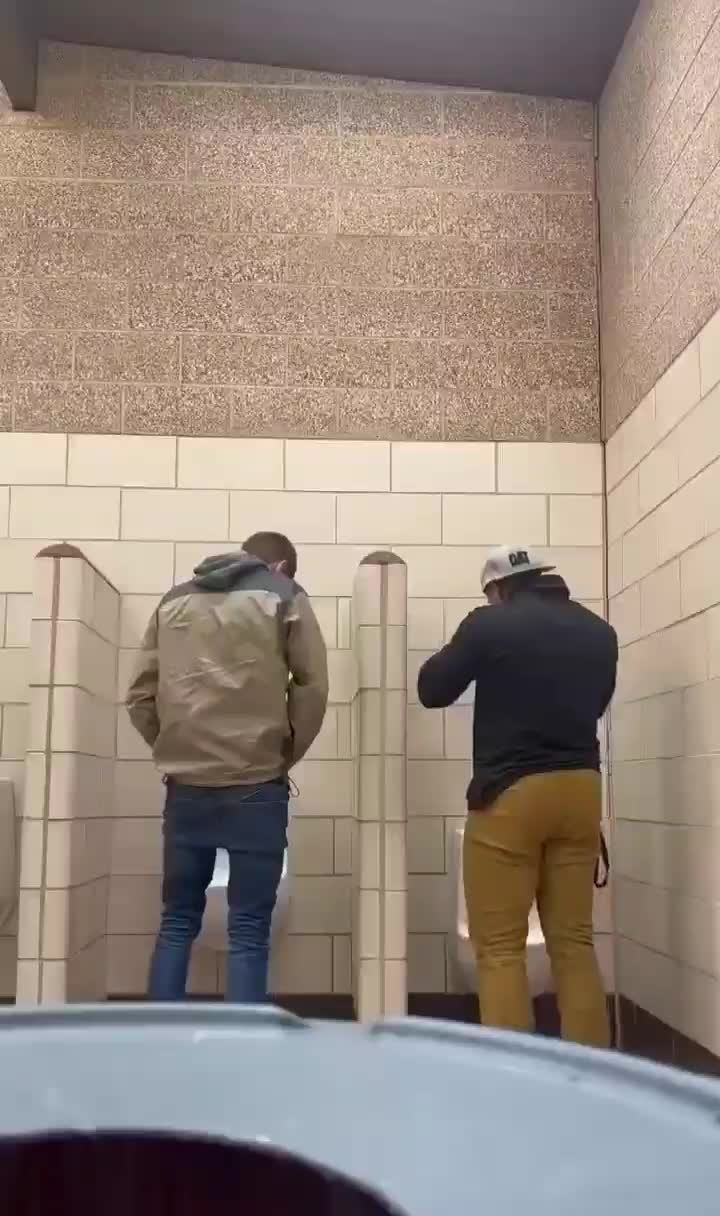 Video by DirtyDaddyFunStuff with the username @DirtyDaddyPorn, who is a verified user,  May 11, 2024 at 6:57 PM and the text says 'Ginger Fuck at Public Urinals #cocksuckers #otters #gingers #redheads #public #restroom #caught #fuck #bareback #jockstraps'