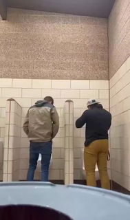 Video by DirtyDaddyFunStuff with the username @DirtyDaddyPorn, who is a verified user,  May 11, 2024 at 6:57 PM and the text says 'Ginger Fuck at Public Urinals #cocksuckers #otters #gingers #redheads #public #restroom #caught #fuck #bareback #jockstraps'