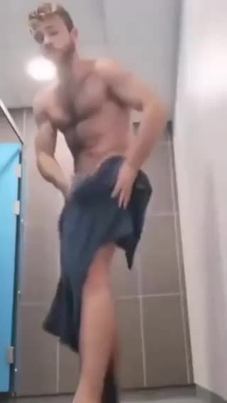 Video by DirtyDaddyFunStuff with the username @DirtyDaddyPorn, who is a verified user,  May 12, 2024 at 10:50 PM and the text says '#gym #jerkingoff #hairy #muscles #hung #cum #cumshot #public #lockerroom'