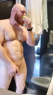 Video by DirtyDaddyFunStuff with the username @DirtyDaddyPorn, who is a verified user,  June 19, 2024 at 1:14 AM and the text says 'Apple Pisser #ginger #readhead #muscles #bear #beards #piss #pissing #watersports #food #fetish'