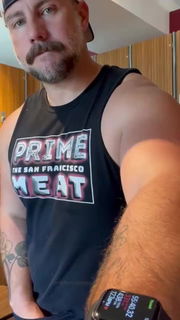 Video by DirtyDaddyFunStuff with the username @DirtyDaddyPorn, who is a verified user,  July 3, 2024 at 11:10 PM and the text says '#beefy #daddy #jerkingoff in the  #gym #lockerroom #cum #muscles'