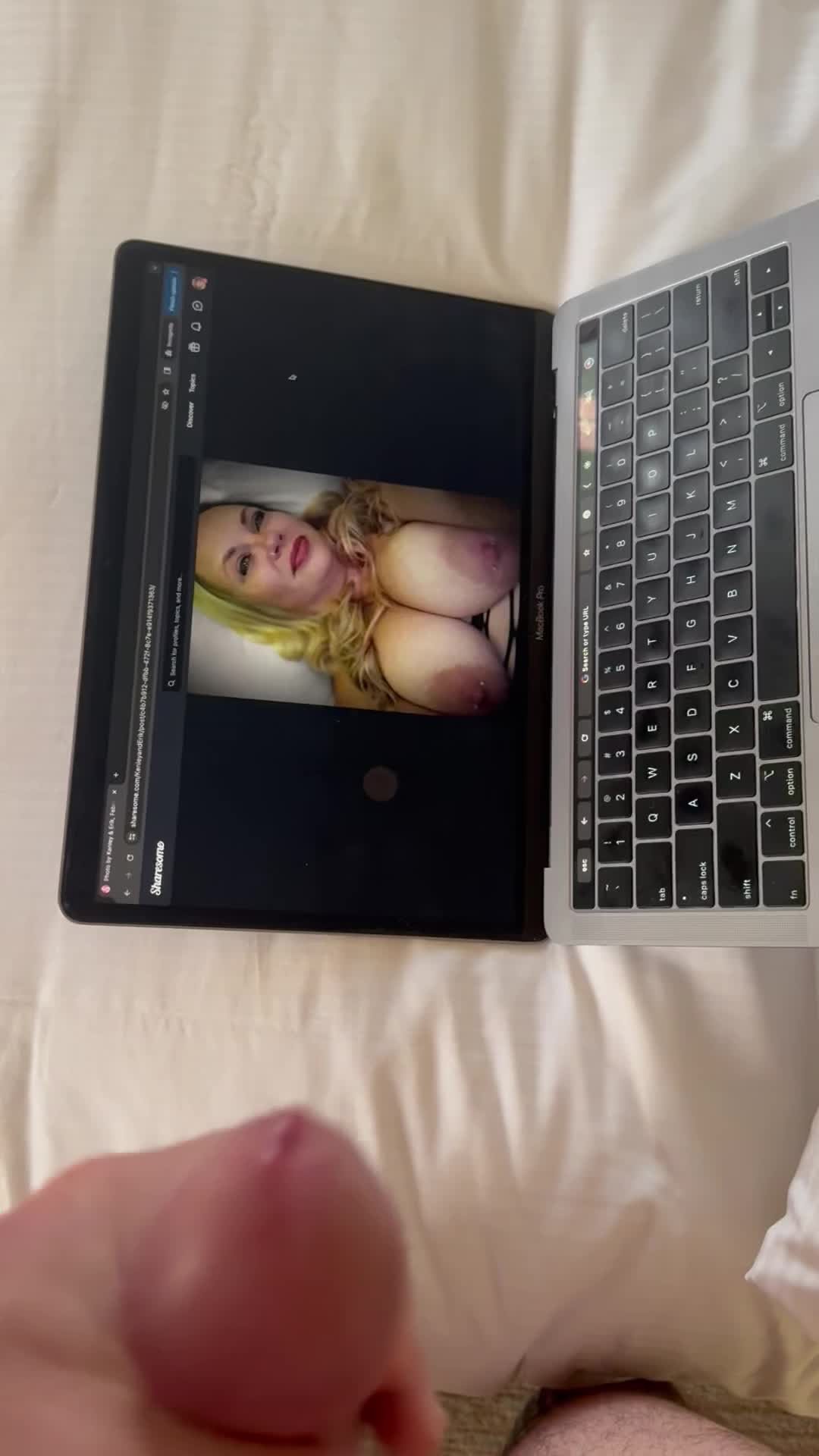 Video by Consumeallofme with the username @Consumeallofme, who is a verified user,  April 7, 2024 at 3:23 PM. The post is about the topic Tributing and cumming on babes and the text says 'Blowing my load all over @KenleyandErik tits. She has kindly allowed me to show everyone how horny she makes me and how much she makes me cum. Go and show her some love too. She enjoys it'