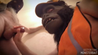 Video by Monsterbait with the username @Monsterbait, who is a star user,  June 13, 2024 at 2:19 PM. The post is about the topic GayExTumblr and the text says 'Just a little tease... *hork*

Gay Fix-it Ape-man top gives messy blowjob in a gorilla mask'