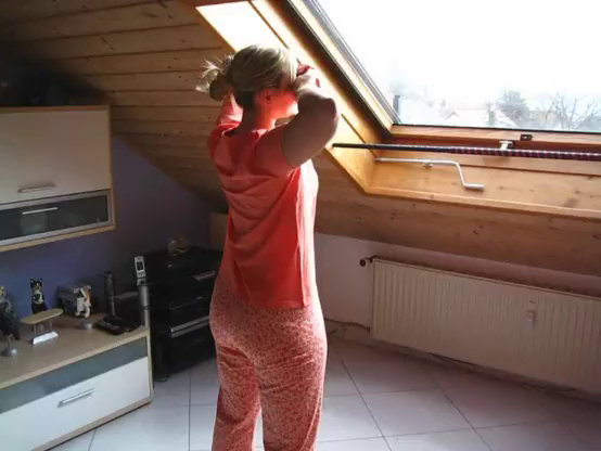 Video by gliddy with the username @gliddy,  August 14, 2019 at 10:25 PM. The post is about the topic Ass and the text says 'Sara Big Butt - Morning stretch/strip in PJs'