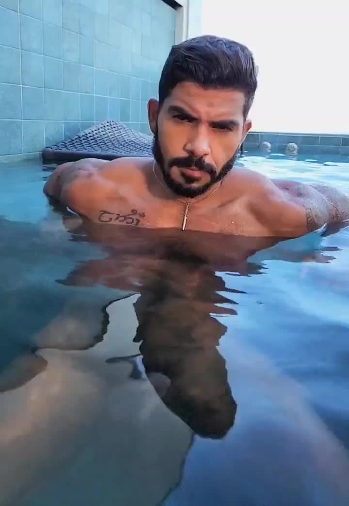 Video by Nickplus33 with the username @Nickplus33, who is a verified user,  February 2, 2024 at 3:12 AM and the text says '#massivecock #monstercock #hung #youngdilf #beard #balls #pool #toned #chain'