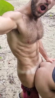 Video by Nickplus33 with the username @Nickplus33, who is a verified user,  February 25, 2024 at 3:51 AM and the text says '#outdoorcruising #toned #hairy #youngdilf #anal #fuckfun #doggy #beard #beach #hung'