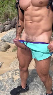 Video by Nickplus33 with the username @Nickplus33, who is a verified user,  March 15, 2024 at 2:43 AM and the text says '#hotvid #outdoors #outdoorcruising #hung #massivecock #monstercock #thickdick #smooth #muscled #beard #caps'