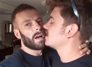 Video by Nickplus33 with the username @Nickplus33, who is a verified user,  June 18, 2024 at 1:40 AM and the text says '#cumkiss #cumswapp #beard #dilf #kissing #hotvid #cumfacial #cumeater'
