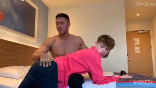 Video by jamessux with the username @jamessux, who is a verified user,  April 5, 2019 at 5:46 PM. The post is about the topic Gay College Play and the text says 'Hot jock and nerd twink couple fuck in hotel'