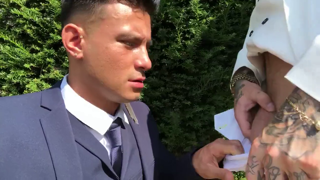 Video by jamessux with the username @jamessux, who is a verified user,  April 26, 2019 at 10:52 PM and the text says 'BEST MAN CUMS IN MY MOUTH BEFORE THE WEDDING'