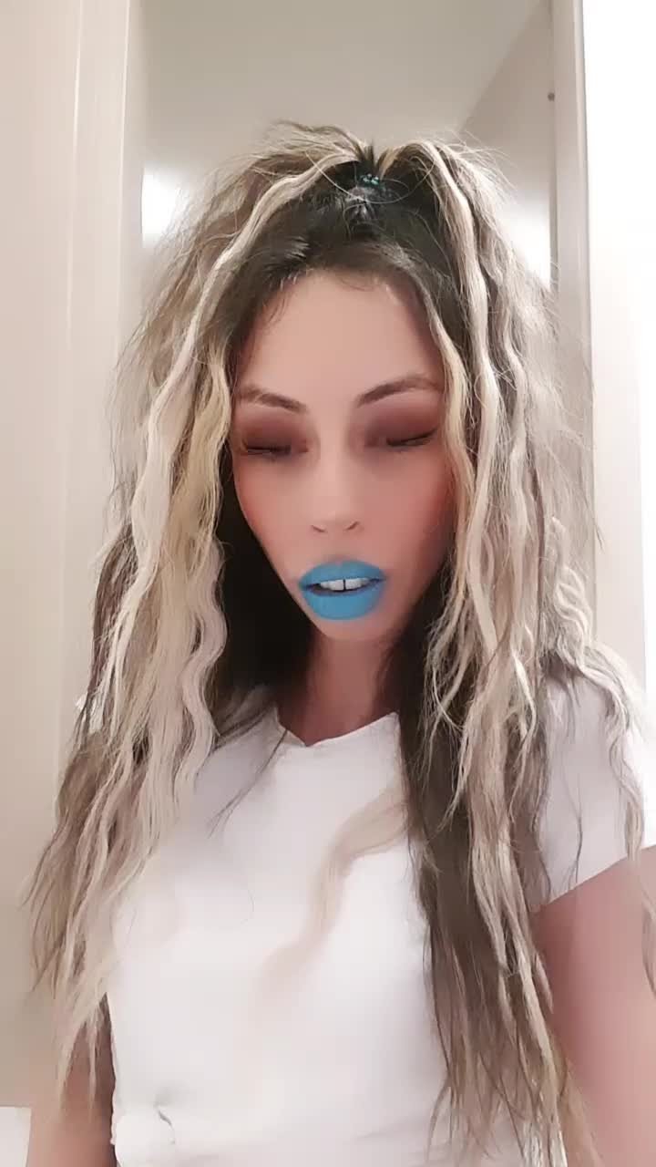 Video by CandieCross with the username @CandieCross, who is a star user,  March 17, 2021 at 6:53 PM. The post is about the topic Teen and the text says 'How is blue on my lips ? 💙💙💙 #teen #skinny #curly #ass'
