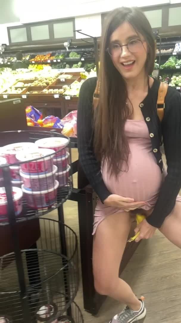 Video by bull21 with the username @bull21,  March 23, 2022 at 11:11 PM. The post is about the topic Public and the text says 'Pregnant Women Taking Banana In Her Cunt In A Supermarket'