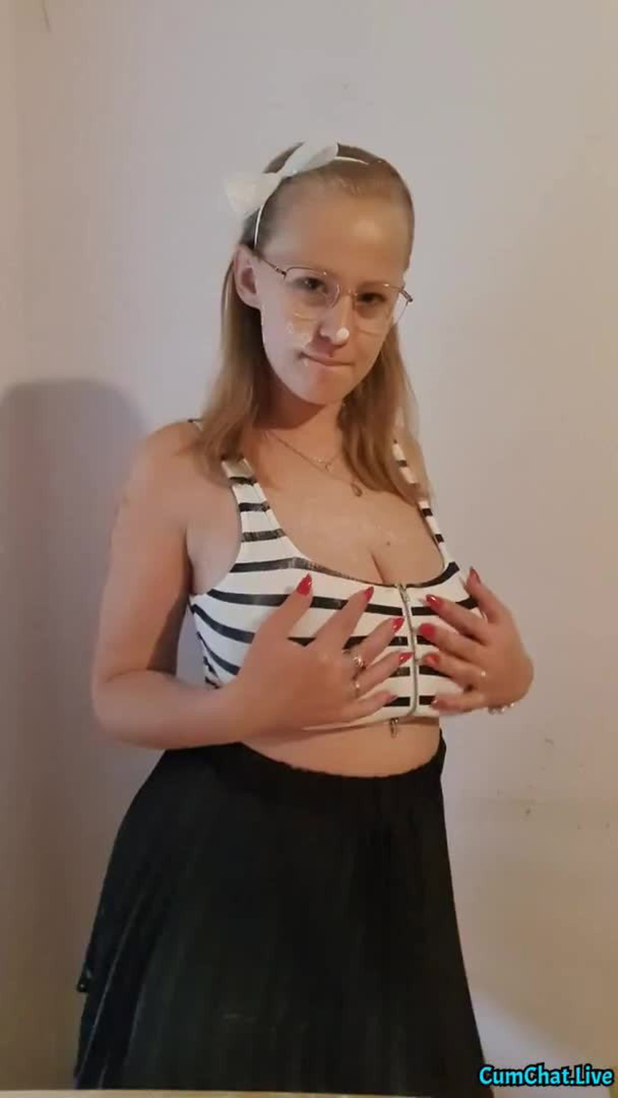 Video by CumChat.live with the username @Cumchatlive,  August 17, 2022 at 7:10 AM. The post is about the topic Teen and the text says 'Hope you’re hungry! #bigtits'