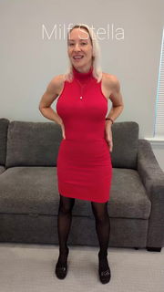 Video by SexWithMilfStella with the username @SexWithMilfStella, who is a star user,  October 6, 2024 at 7:00 PM. The post is about the topic tightdresses and the text says 'New Red Mini Dress Try On'