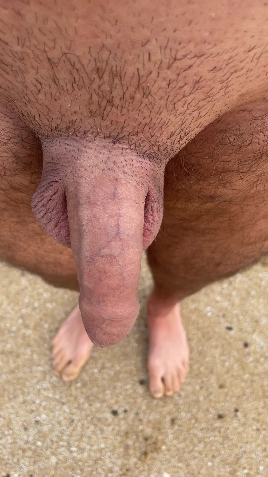 Pissing at the nude beach through my foreskin