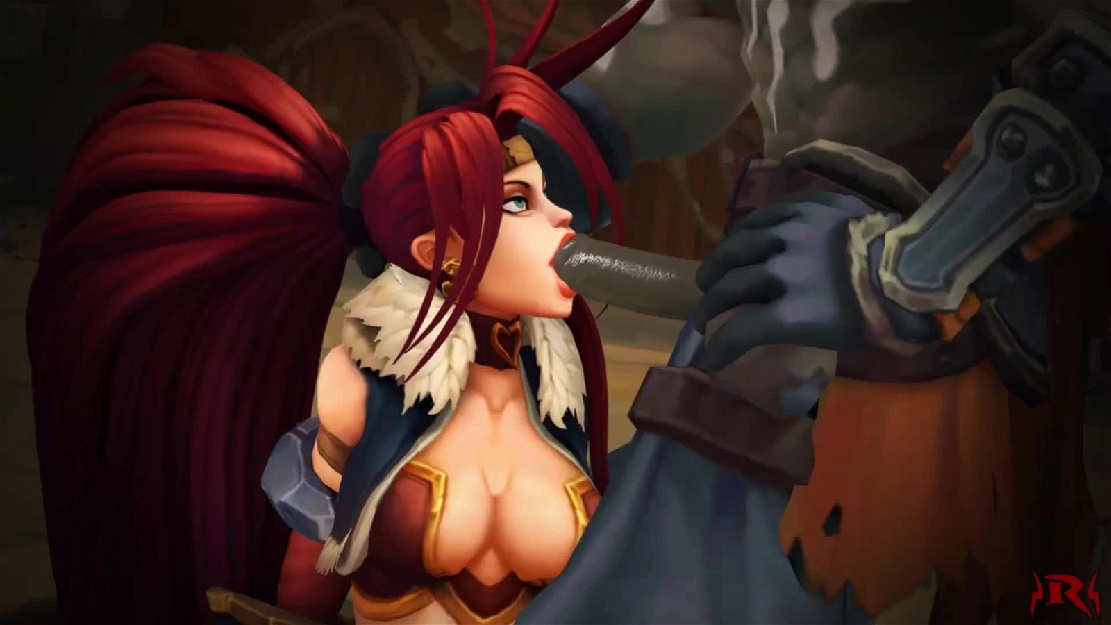 Video by Rexx with the username @rexxworld, who is a verified user,  July 31, 2021 at 5:54 PM. The post is about the topic 3D Animation Gaming and the text says '[SOUND] (Battle Chasers) The Arena
#3D #BattleChasers #RedMonika #Blowjob
Like what I do? Funding links in my profile, or just send some Flame'