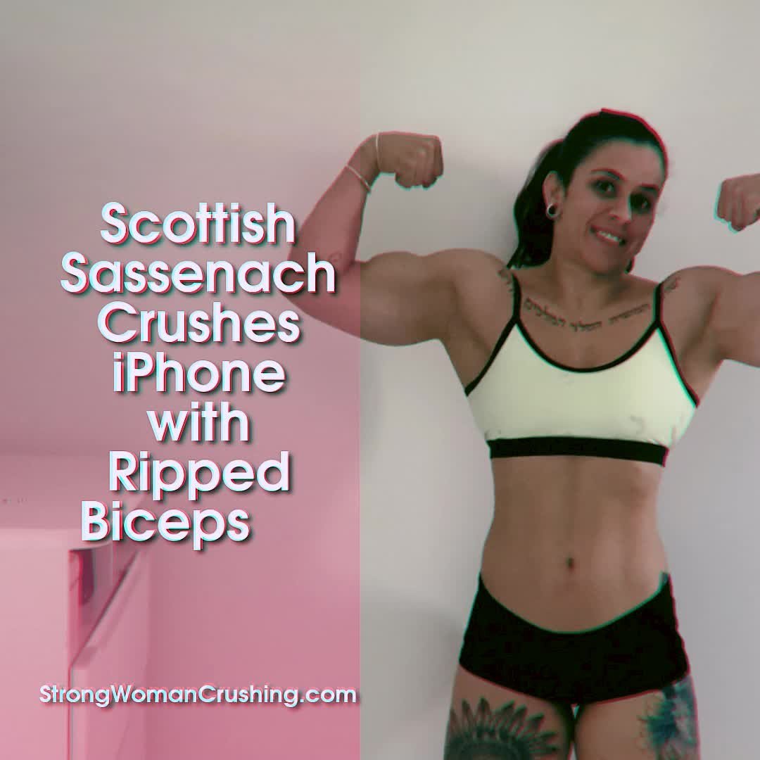 Video by MusclegirlStrength with the username @MusclegirlStrength, who is a brand user,  March 14, 2024 at 7:44 PM and the text says 'Sassenach Crushes iPhone with Ripped Biceps 💪📱
Full Video: fbbstrength.com

Check out our site for jaw-dropping content of muscular female bodybuilders showcasing their incredible strength - from bicep flexing to crushing objects with their power!

..'